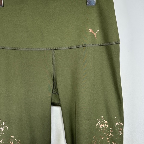 PUMA Olive Green & Gold Performance Leggings | Metallic Print | Size S - Picture 3 of 5